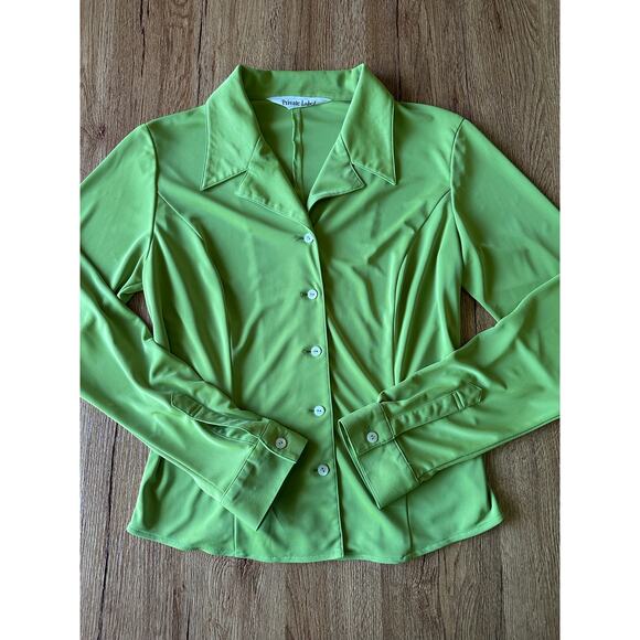 Private Label Lime Green Button Up Blouse Size Small - Picture 1 of 5